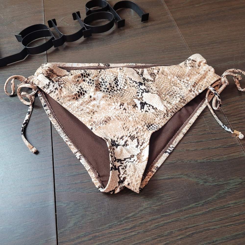 Women's Time and Tru Faux Snake Print Bikini Bottom with Side Tie